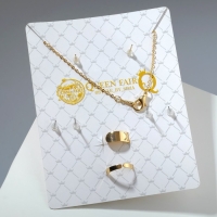 Гарнитур 6 предметов: 3 пары пусет, кулон 2 кольца &laquo;Ягодка&raquo;, цвет красный в золоте, 40 см