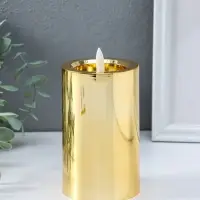 Светодиодная свеча LED "Столбик. Глянец" от батареек 3хАА, золото, мерцающая 7,5х7,5х17 см