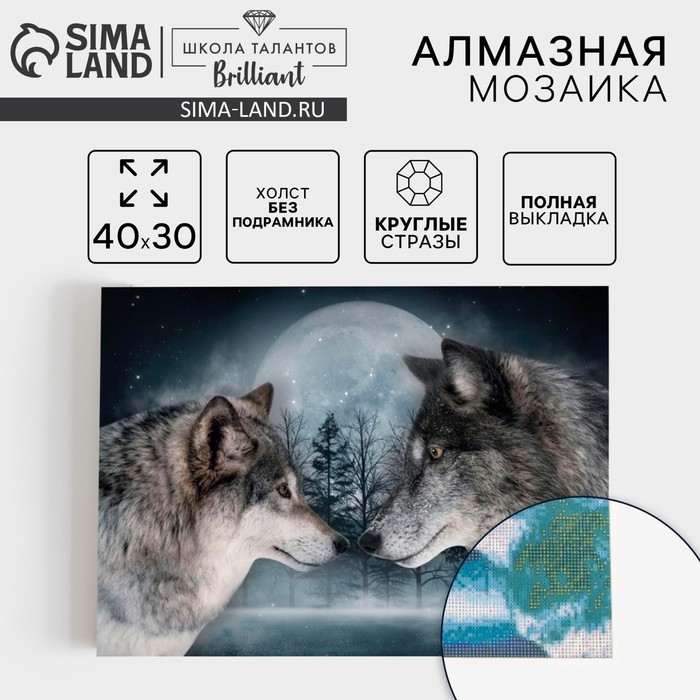 Алмазная мозаика с полным заполнением на холсте &laquo;Волки&raquo;, 30 х 40 см