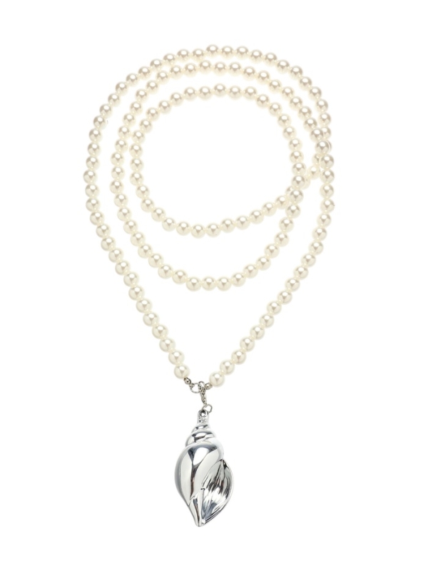 Портупея жемчужная с кулоном &laquo;Ракушка&raquo;, 129 см, белая в серебре