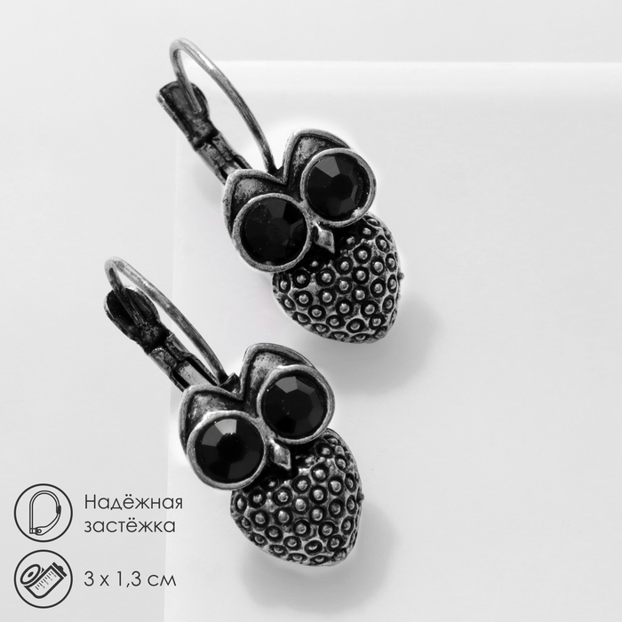Серьги «Совы» на кольцах, цвет чёрный в чернёном серебре Серьги «Совы» на кольцах, цвет чёрный в чернёном серебре