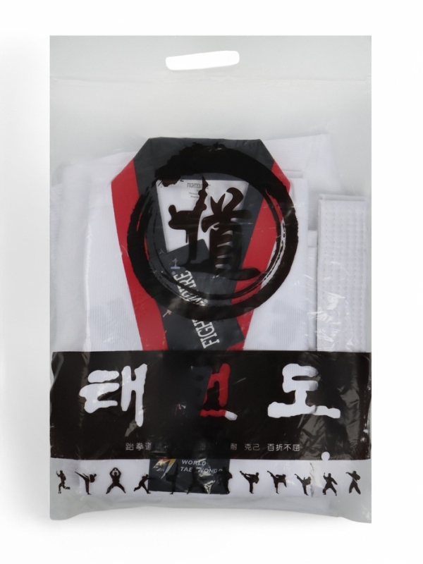 Добок (кимоно) для Тхэквондо, белый, черно-красный ворот, детский, размер 120