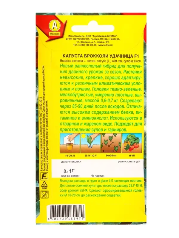 Семена Капуста брокколи Удачница F1, Ц/П,0,1 г