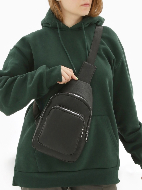 Рюкзак-слинг, 18*5,5*29 см, отд на молнии, 1 н/карман, черный