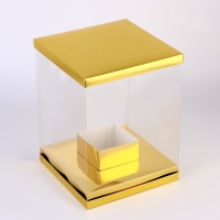 Коробка для цветов с вазой и PVC окнами складная, 23 х 30 х 23 см, золото Коробка для цветов с вазой и PVC окнами складная, 23 х 30 х 23 см, золото