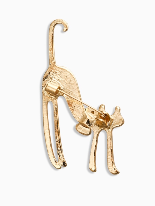 Брошь &laquo;Кошка грациозная с бантиком&raquo;, цвет чёрный в золоте