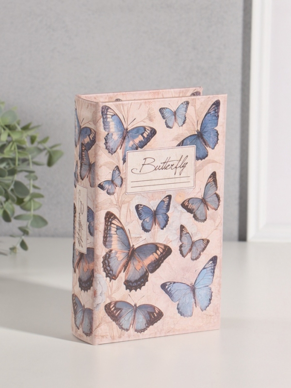 Сейф-книга дерево кожзам "Синие бабочки" 21х13х5 см