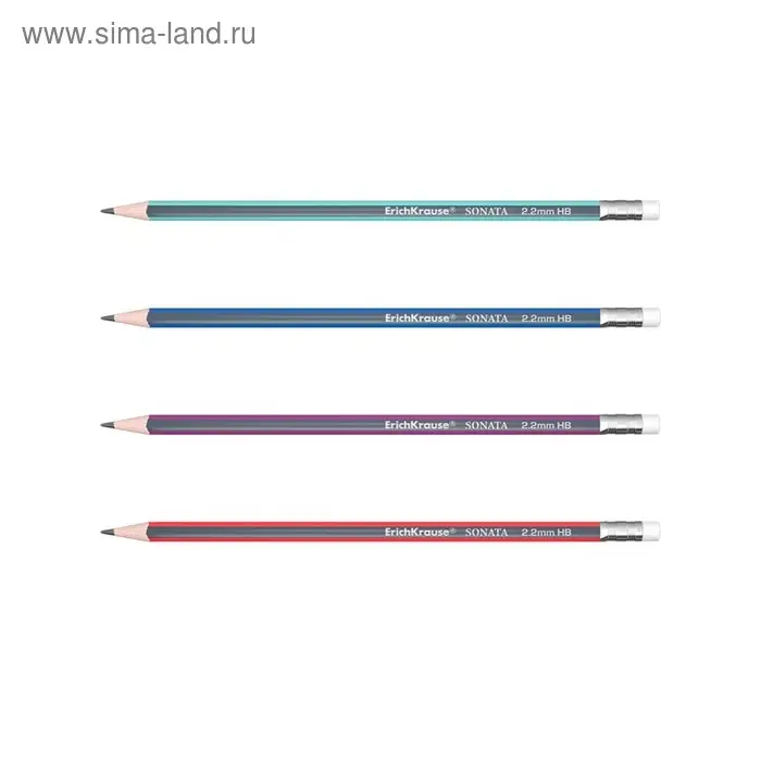 Карандаш чернографитный с ластиком ErichKrause "Sonata", HB, грифель d=2.2 мм, дерево, трёхгранный в тубусе, микс