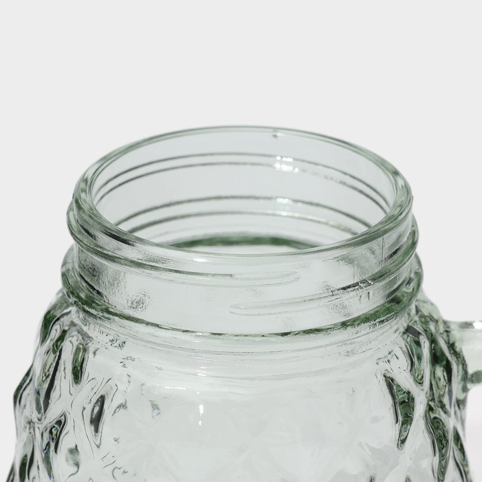 Кружка стеклянная с крышкой и трубочкой Доляна &laquo;Ананас&raquo;, 500 мл, 11&times;8,5&times;13 см, цвет МИКС