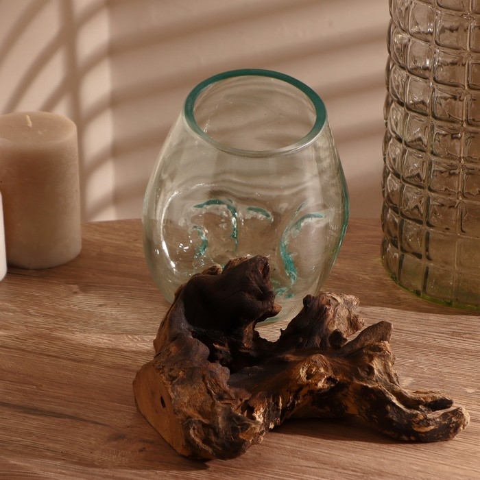 Вазон стекло на коряге "Индивидуальность" 15х15х15 см