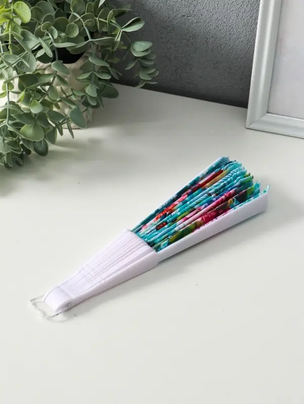 Веер пластик, текстиль "Цветы и узоры" МИКС широкие лопасти, золото 23 см