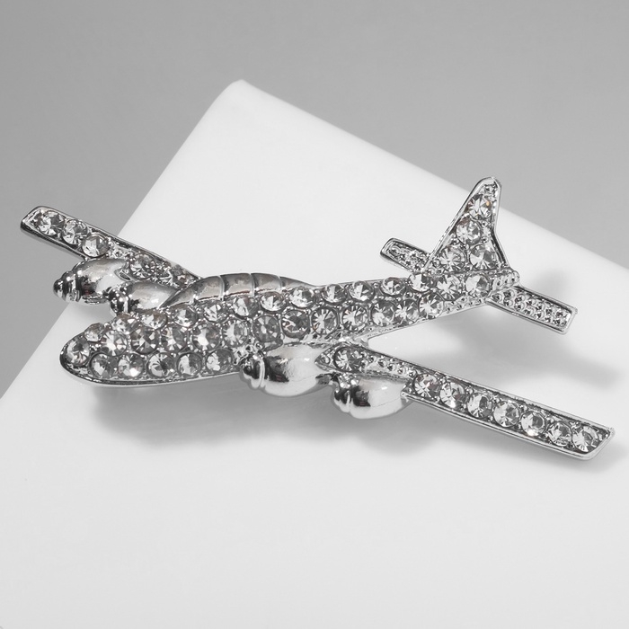 Брошь &laquo;Самолёт&raquo; парящий, цвет белый в серебре
