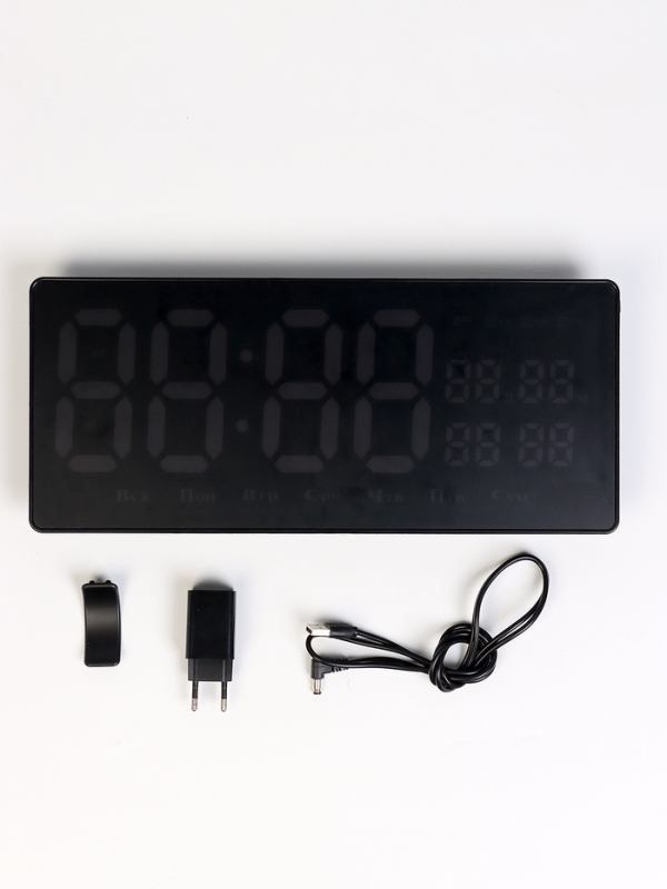 Часы электронные настенные, календарь термометр, 36.2 х 15.5 см, красные цифры 10 х 4.5 см 1076627 Часы электронные настенные, календарь термометр, 36.2 х 15.5 см, красные цифры 10 х 4.5 см 1076627