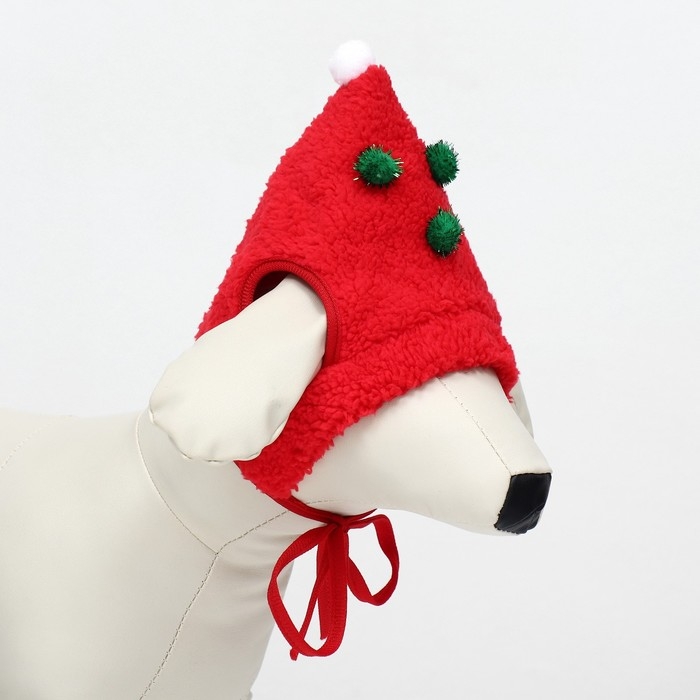 Новый год. Шапка для животных "Колпак", размер S(ОМ 15 см, длина 15 см), красный
