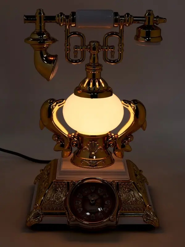 Часы-светильник "Ретро телефон", белый, с будильником, 28.5 х 18 х 18 см