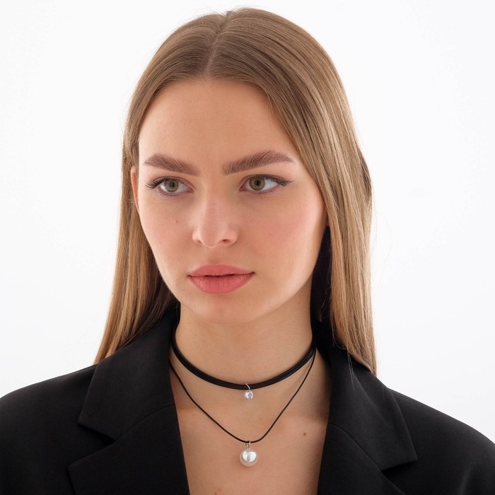 Чокер &laquo;Две нити&raquo; большая бусина, цвет белый в чёрном, L=39