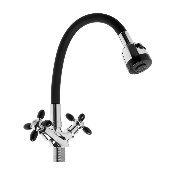 Смеситель для кухни ZEIN ZC2028, гибкий силикон излив, кран-букса латунь 1/2 Смеситель для кухни ZEIN ZC2028, гибкий силикон излив, кран-букса латунь 1/2", черный/хром