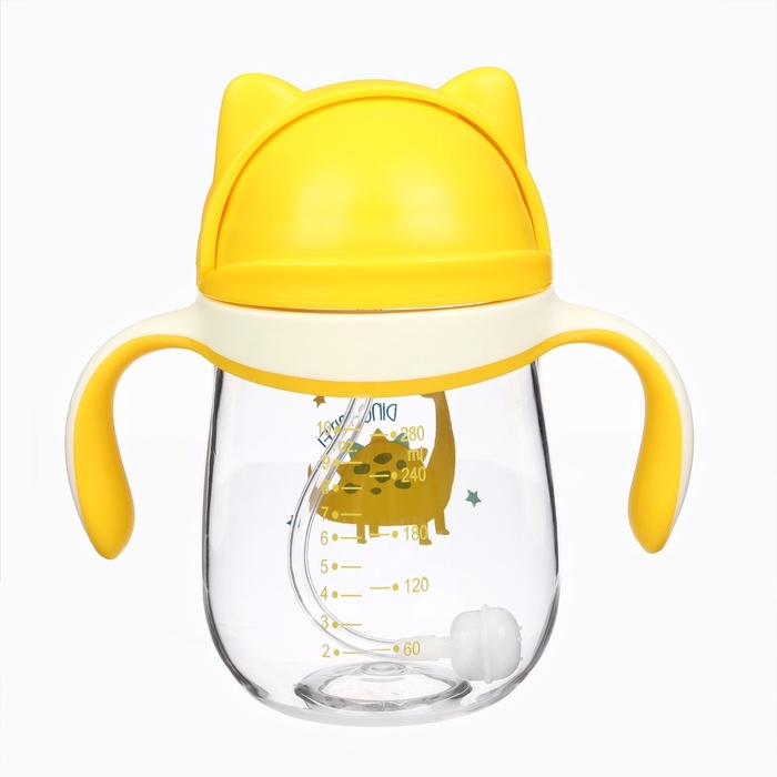 Поильник детский M&B &laquo;Котик&raquo; с трубочкой, от 9 мес., 280 мл., цвет молочно-желтый