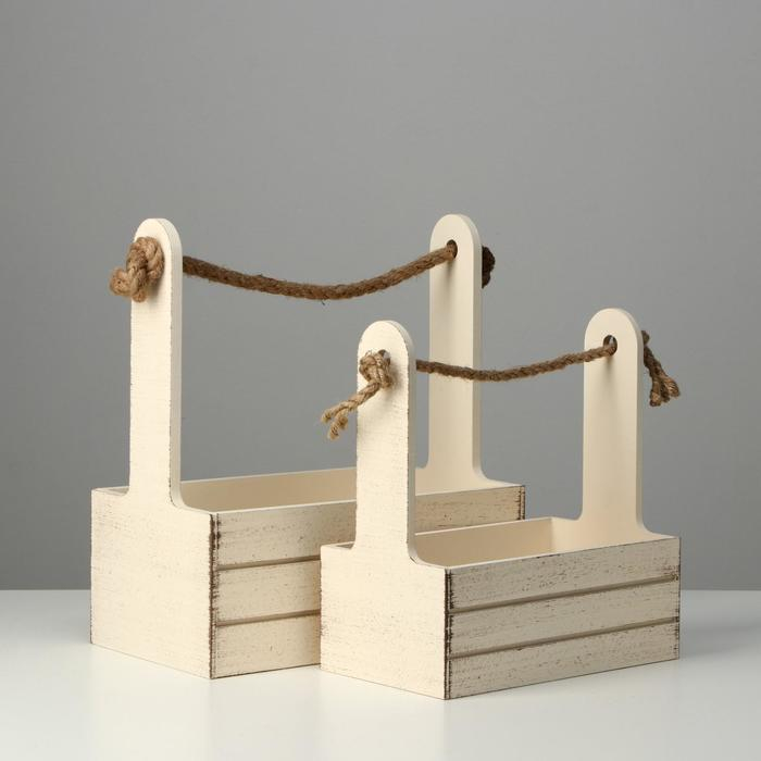 Набор кашпо деревянных 2 в 1 (25.5×15×30; 20×12×23) Набор кашпо деревянных 2 в 1 (25.5×15×30; 20×12×23) "Прованс", бежевый