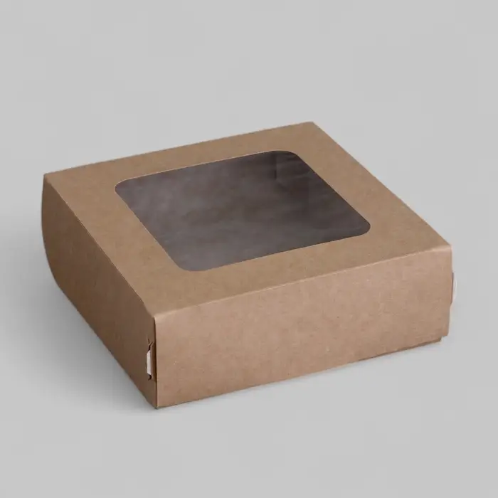 Коробка складная, с окном, крафтовая, 11.5&times;11.5&times;4 см