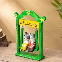 Сувенир интерьерный "Кошечки на качелях" 15х7х25 см, дерево, цв. зелёный