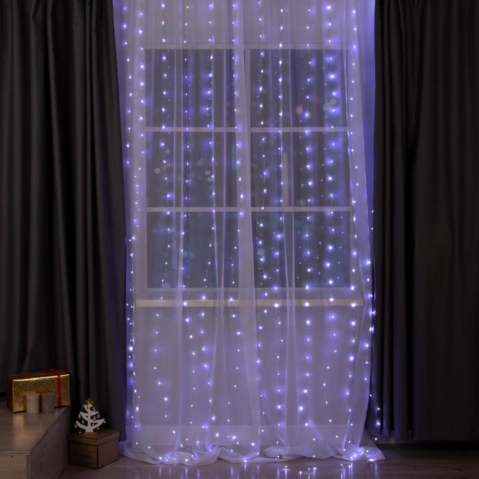 Гирлянда &laquo;Занавес&raquo; 2 &times; 3 м роса, IP20, серебристая нить, 450 LED, свечение белое, 8 режимов, 220 В