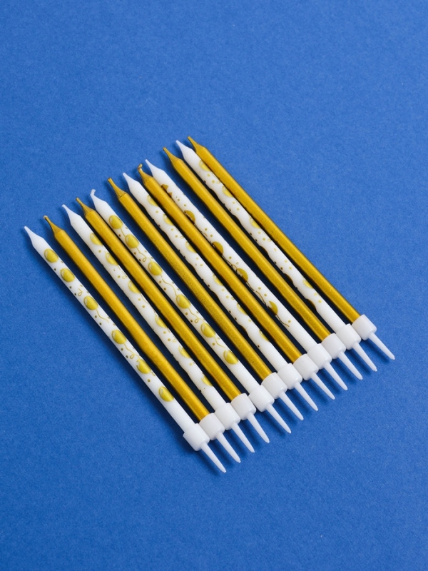 Набор свечей для торта "Воздушные шарики", 12 шт, золотой и белый