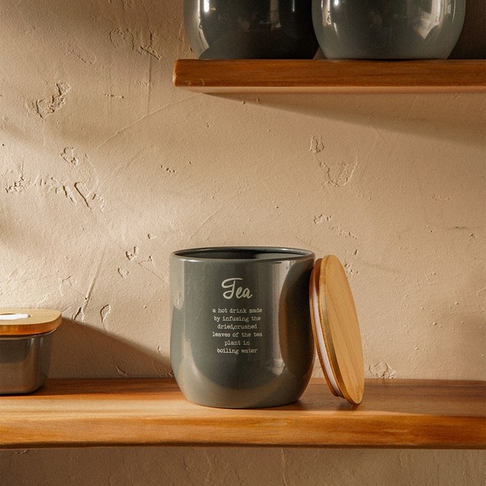Банка для чая SL Home, 9,5&times;14 см, цвет серый, с бамбуковой крышкой