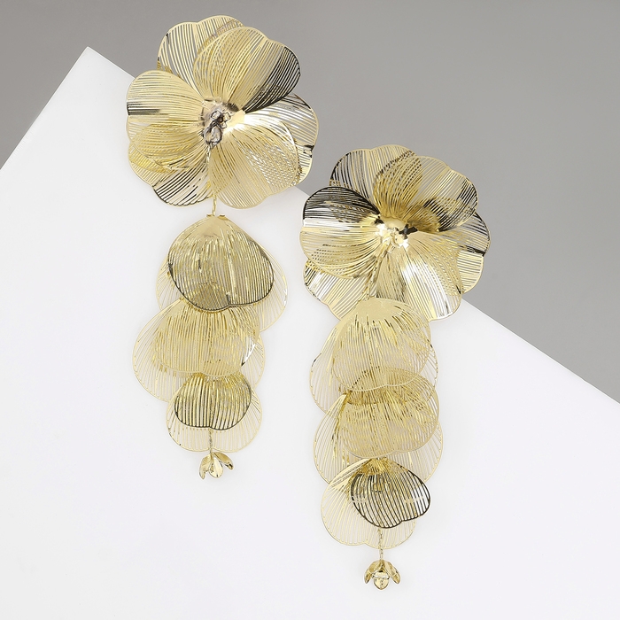 Серьги висячие &laquo;Цветок&raquo; каталея, цвет золото, 10см