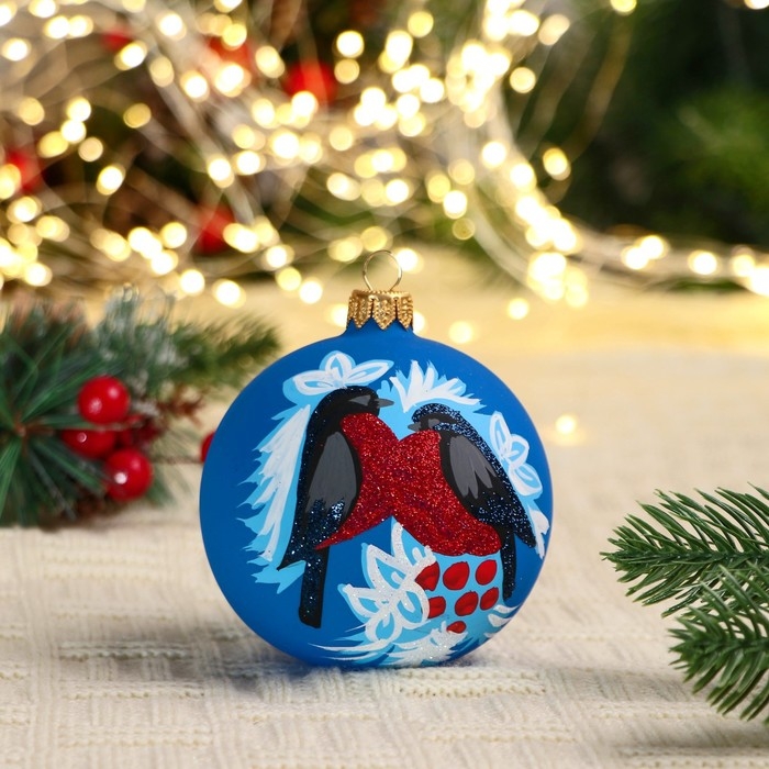 Ёлочный шар d-8 см "Снегири"