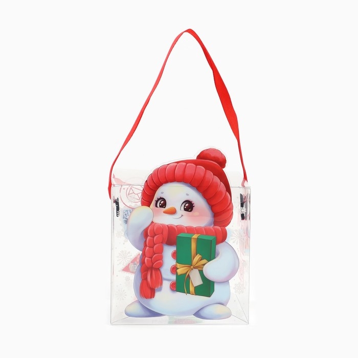 Коробка подарочная новогодняя складная ПВХ, &laquo;Снеговик&raquo;, 10 х 10 х 10 см, Новый год
