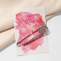 Булавка &laquo;Цветок роза&raquo;, 7,5 см, цвет белый в серебре