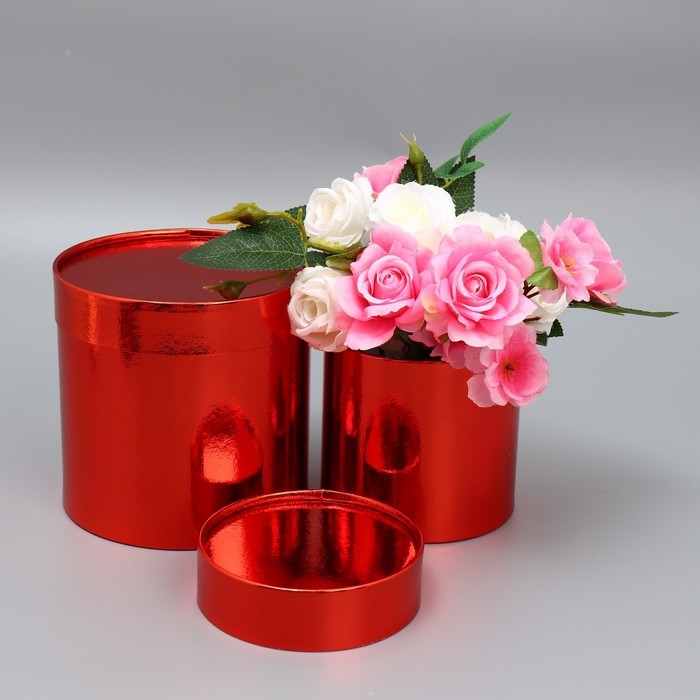 Набор коробок 2в1 круглые «Однотонный», красный металлик, 12 х 12, 15 х 15 см, Новый год Набор коробок 2в1 круглые «Однотонный», красный металлик, 12 х 12, 15 х 15 см, Новый год