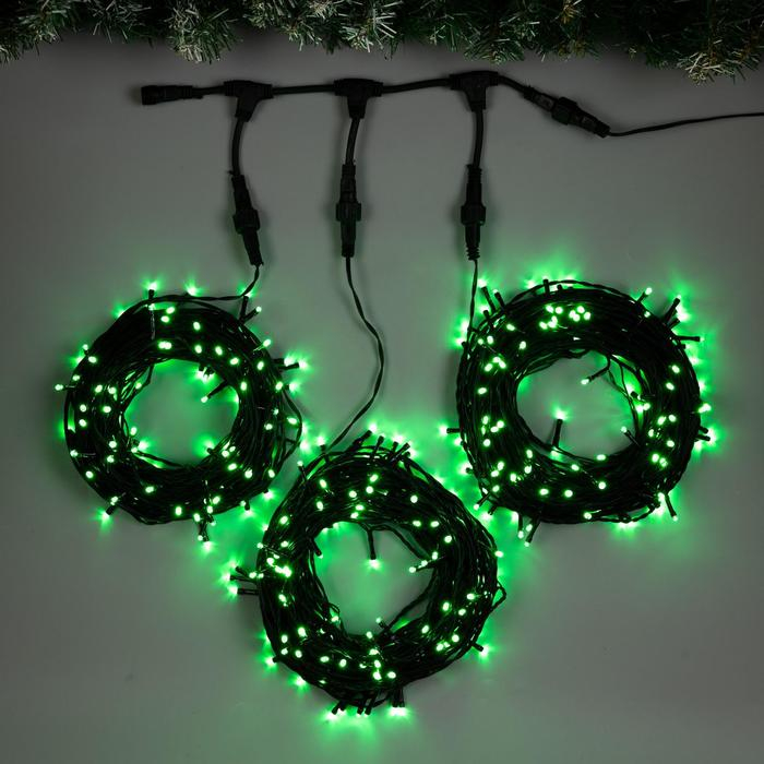 Гирлянда &laquo;Клип-лайт&raquo; 3 нити по 20 м, IP44, УМС, тёмная нить, 399 LED, свечение зелёное, 8 режимов, 24 В