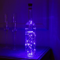 Гирлянда &laquo;Нить&raquo; 2 м роса с пробкой, IP44, серебристая нить, 20 LED, свечение фиолетовое, фиксинг, солнечная батарея