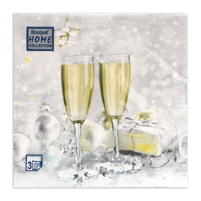 Новогодние салфетки бумажные Home Collection &laquo;Брызги шампанского&raquo;, 3 слоя, 33х33 см, 20 шт