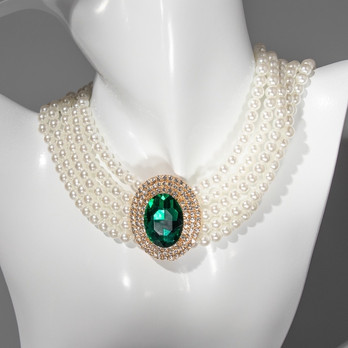 Чокер-колье &laquo;Роскошь&raquo; жемчужое, зелёный в золоте, 30,5 см