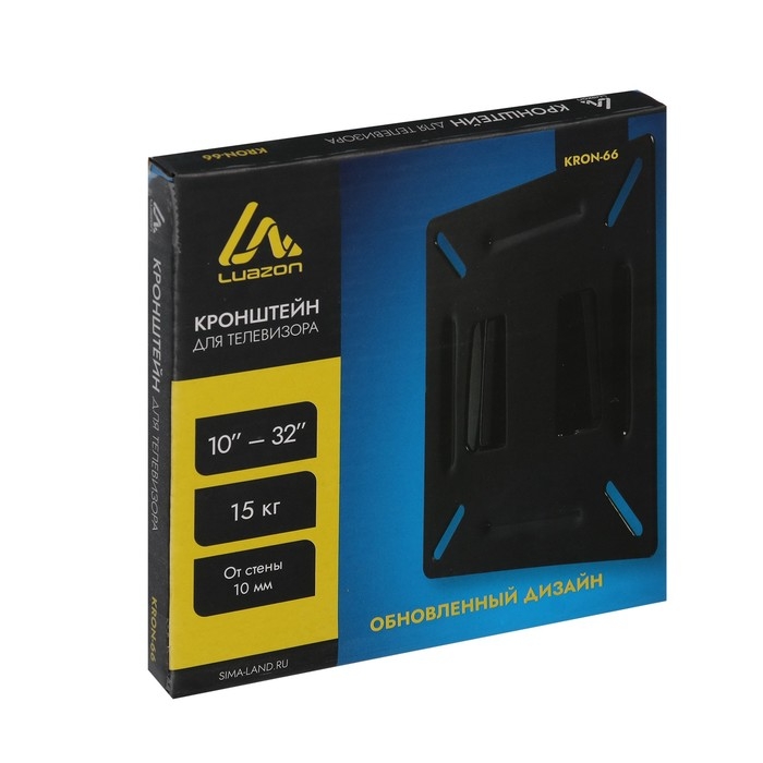 Кронштейн LuazON KrON-66, для ТВ, фиксированный, 10-32 Кронштейн LuazON KrON-66, для ТВ, фиксированный, 10-32", 10 мм от стены, чёрный