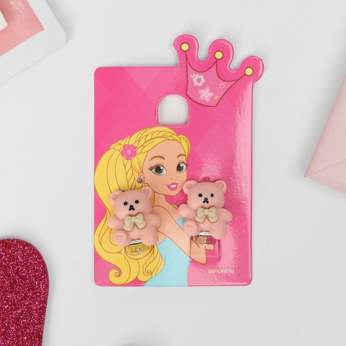 Клипсы детские &laquo;Выбражулька&raquo; мишка с бантиком, цвет розовый