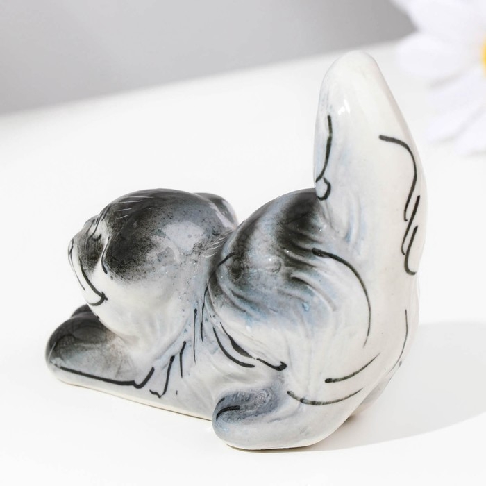 Сувенир  &laquo;Котик&raquo;, сидячий, полосатый темный, гжель