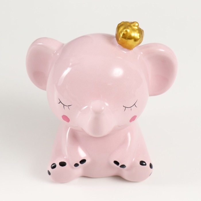 Копилка керамика "Розовый слонёнок с крыльями в короне" 12,8х9,5х14 см
