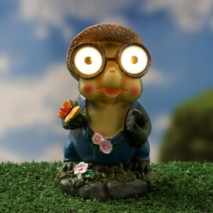 Садовый фонарь "Лягушонок с бабочкой" 7х8х15см