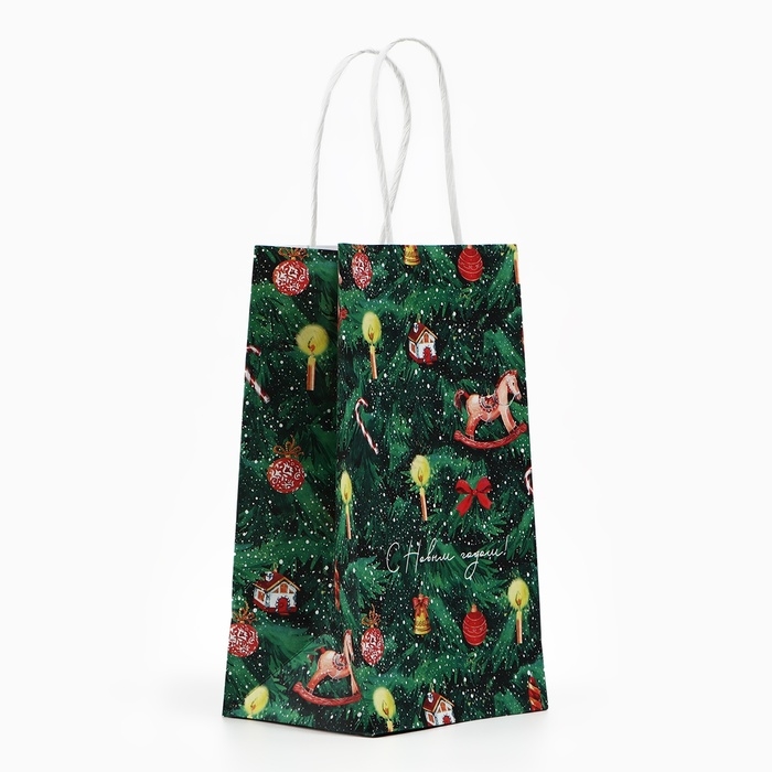 Пакет подарочный новогодний крафтовый «Новогодняя ёлочка», 12 х 21 х 9 см, Новый год Пакет подарочный новогодний крафтовый «Новогодняя ёлочка», 12 х 21 х 9 см, Новый год