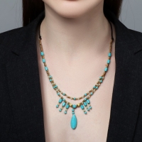 Колье &laquo;Индия&raquo; бирюза, цвет золотисто-голубой, 32 см