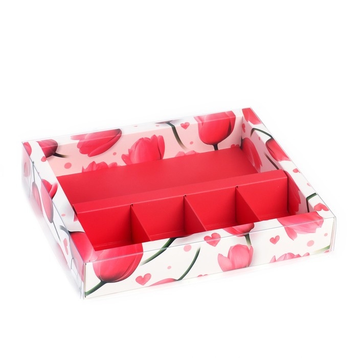 Коробка под 4 конфеты и шоколад с ячейками «Тюльпаны» 18.8 х 15.7 х 3 см Коробка под 4 конфеты и шоколад с ячейками «Тюльпаны» 18.8 х 15.7 х 3 см