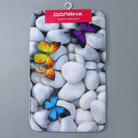 Коврики для ванной и туалета Доляна &laquo;Камни&raquo;, 2 шт: 40&times;50 см, 50&times;80 см, цвет белый