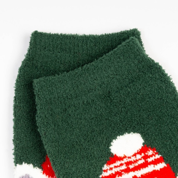 Носки махровые женские &laquo;Медведь в шапке&raquo;, цвет тёмно-зелёный, размер 36-40