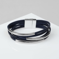 Браслет кожа &laquo;На магните&raquo; три дуги, цвет тёмно-синий, 18,5 см