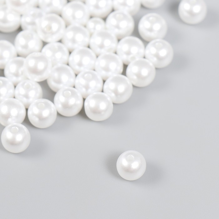 Набор бусин Набор бусин "Рукоделие" пластик, диаметр 8 мм, 25 гр, снежно-белый