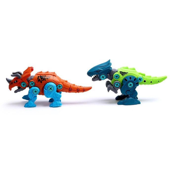 Конструктор винтовой &laquo;Мир динозавров&raquo;, набор 2 штуки, 2 отвёртки 4 карточки, 50 деталей